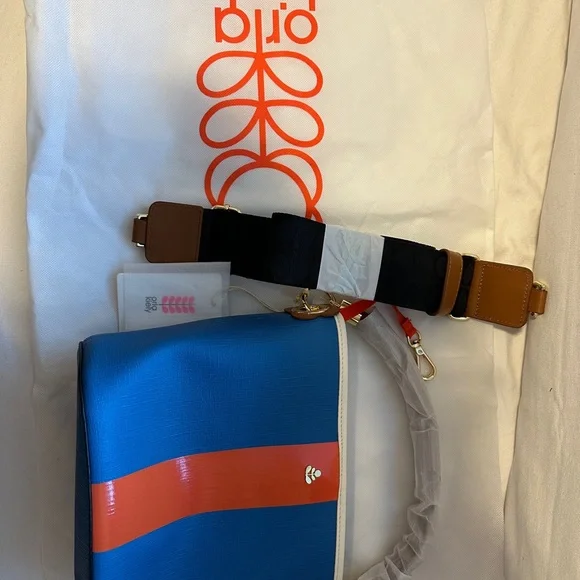 Orla Kiely NWT Blue and Orange Bucket Bag with Brown Handle - Picture 6 of 8